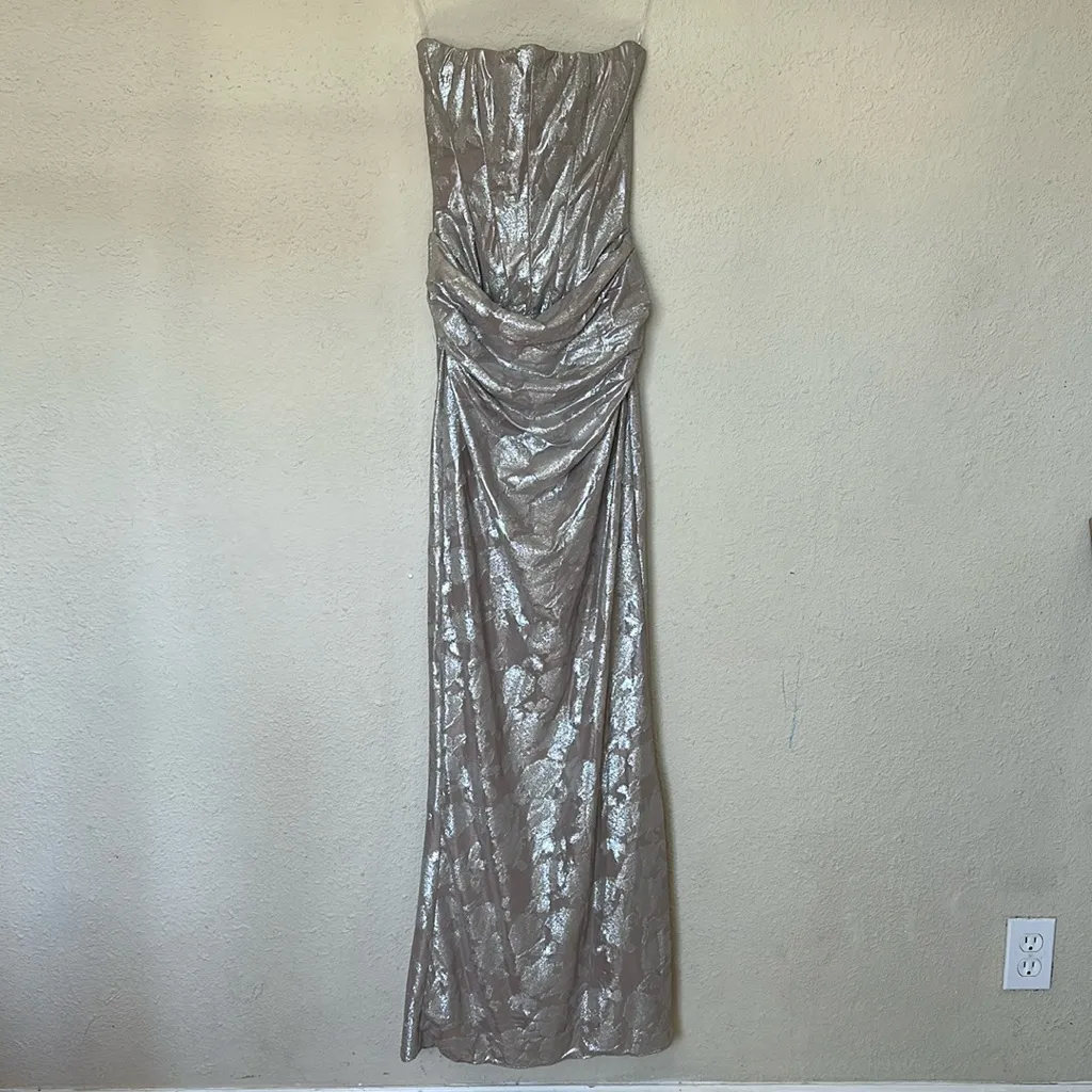 House of CB Persephone Pale Gold Chiffon Mesh Strapless Corset Maxi Dress XS A-C - Image 5