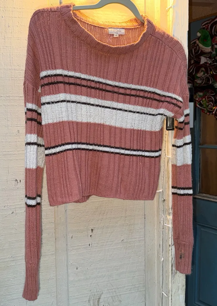 Full Circle Striped Pink Sweater Size Small cable knit cropped - Image 1