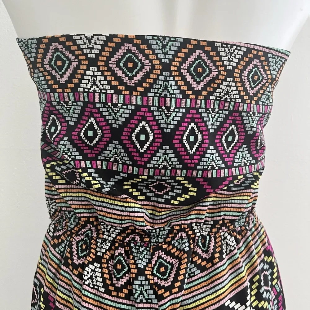 DIZZIER Aztec Print Jumpsuit LARGE Multicolor Pockets Elastic Waist Womens Pink - Image 5