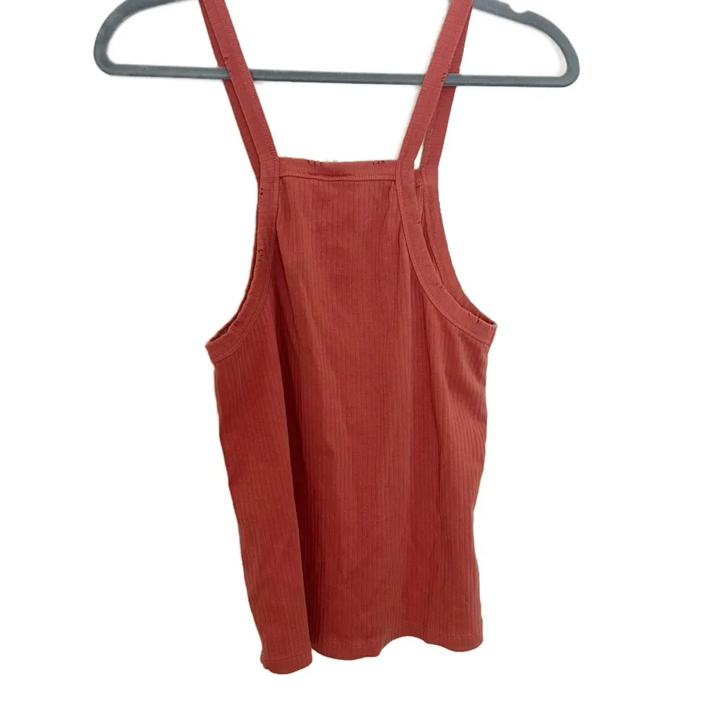 White Crow Distressed Rib Tank Top Womens Size M Square Neck Burnt Boho Orange - Image 3