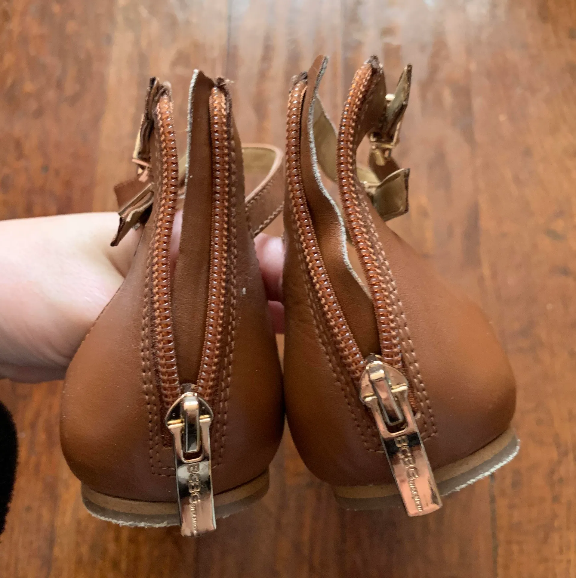 Nude & Cognac Peeptoe Ankle Strap Flats SZ 6 - Image 5