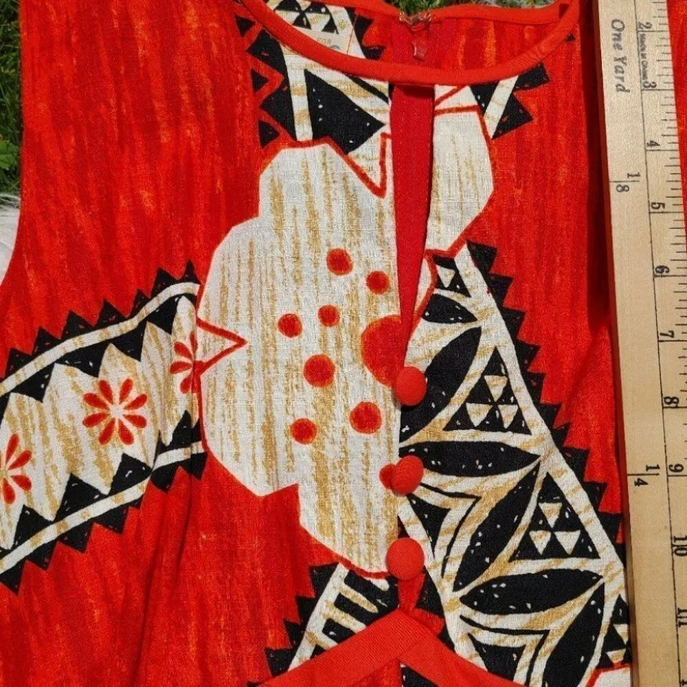 Island Casuals Size 16 Vintage Red Summer Vacation Floral Flower Dress Sleeveles - Image 8