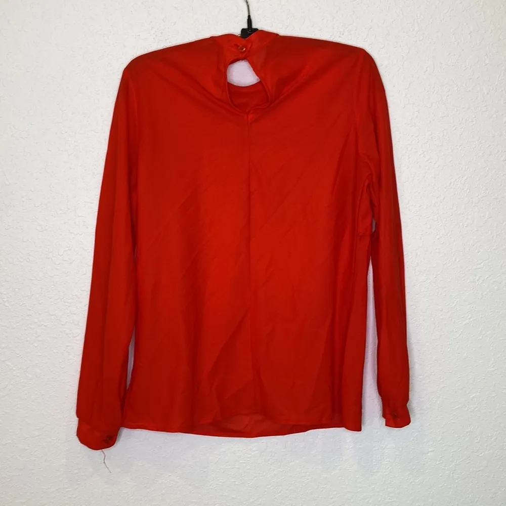 Vintage Bright Red Sheer Blouse w/ Sparkly Silver Detail Keyhole Back Sz S/M - Image 4
