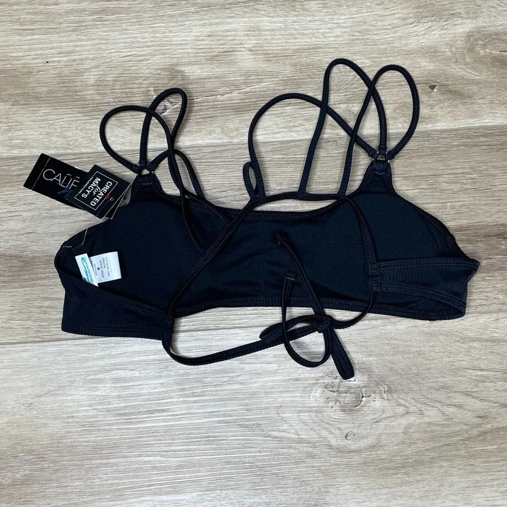 California Waves Women's Black Textured Ribbed Strappy Bikini Swim Top sz M - Image 2