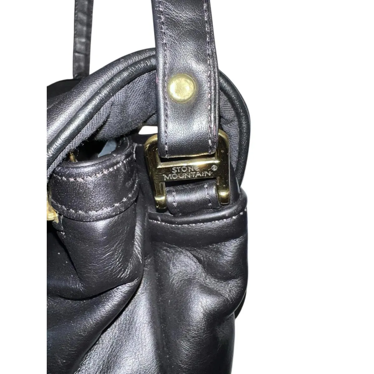 Stone Mountain Black Leather Shoulder Bag With Gold Plated Hardware - Image 6
