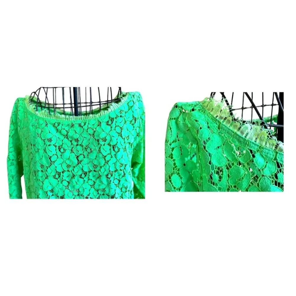 Weston Wear Anthropologie Francisco Top Medium Lime Green Crochet Fringe EUC Size undefined - Image 4