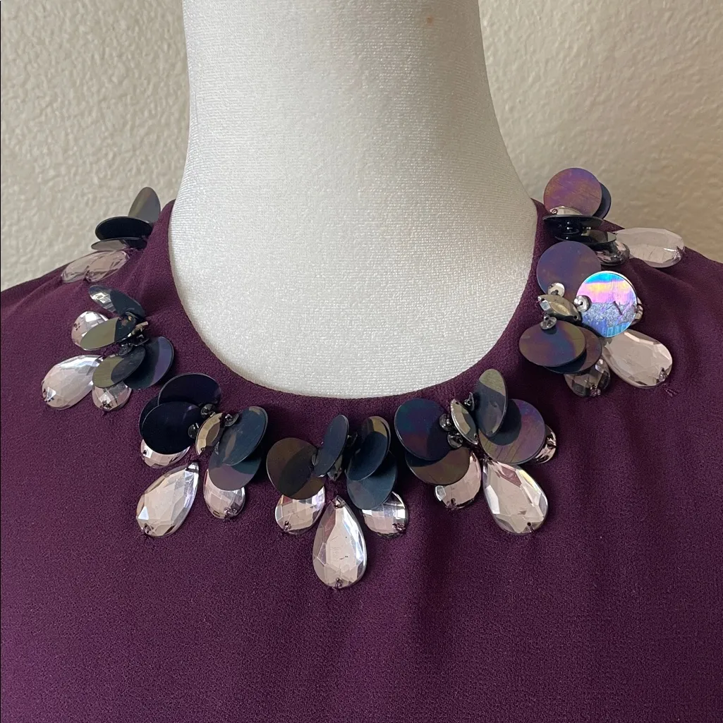 ASOS Plum Purple Embellished Neckline Fit & Flare Midi Dress US 4 - Image 5