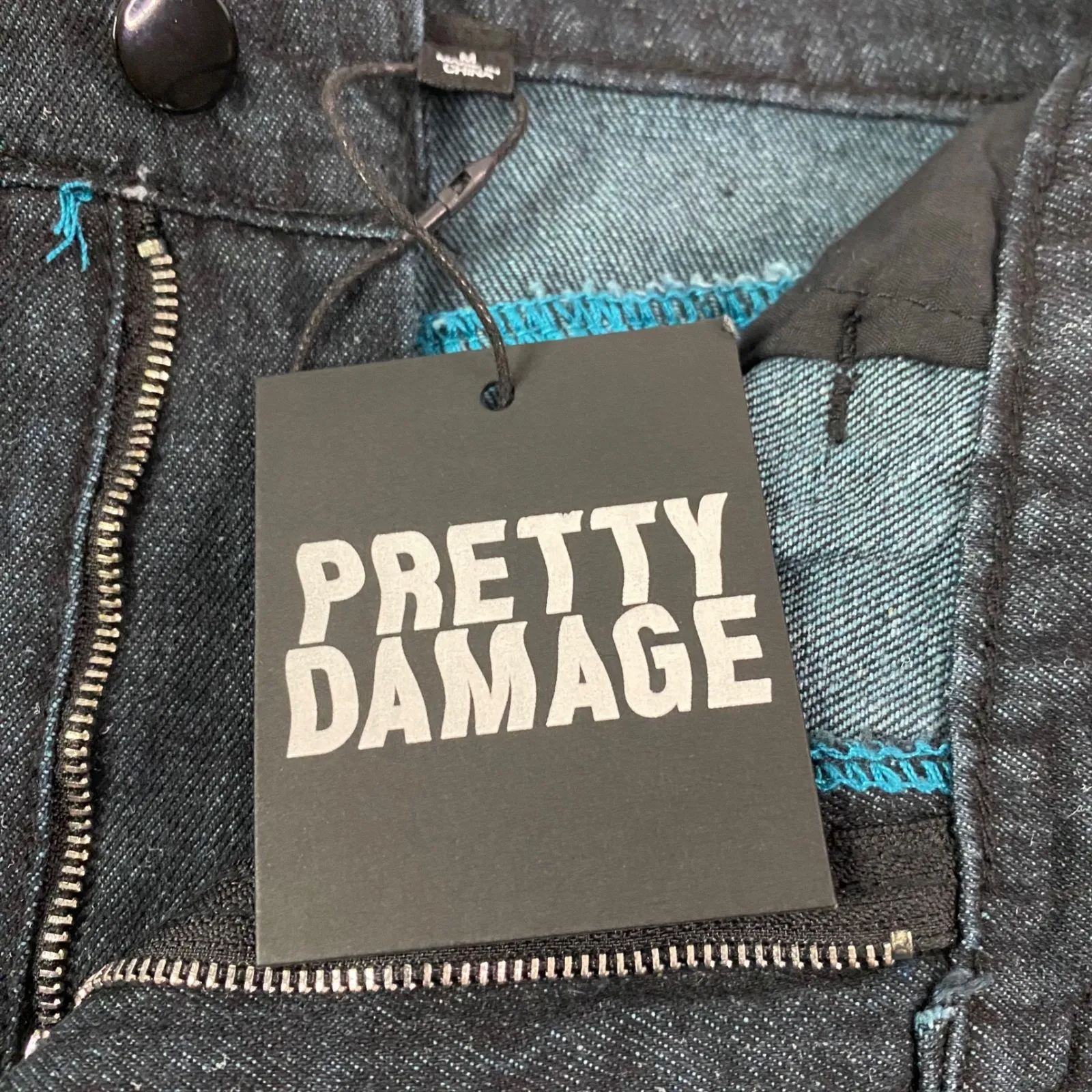 Pretty‎ Damage Wide Leg Jeans Womens Distressed Ripped Electric Mayhem Sz M NWT Black Size M - Image 12