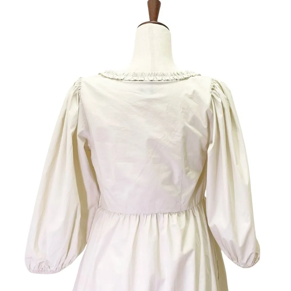 NWT GAP Puff Sleeve Ruffle Neck Mini Dress in Chino Beige Cream Cotton Size 4 - Image 8