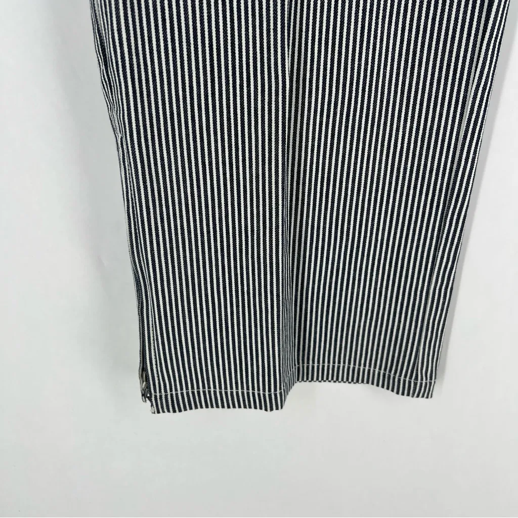 Norton Studio Twill Navy White Railroad Striped Ankle Zip Straight Leg Pants 8 Blue - Image 6