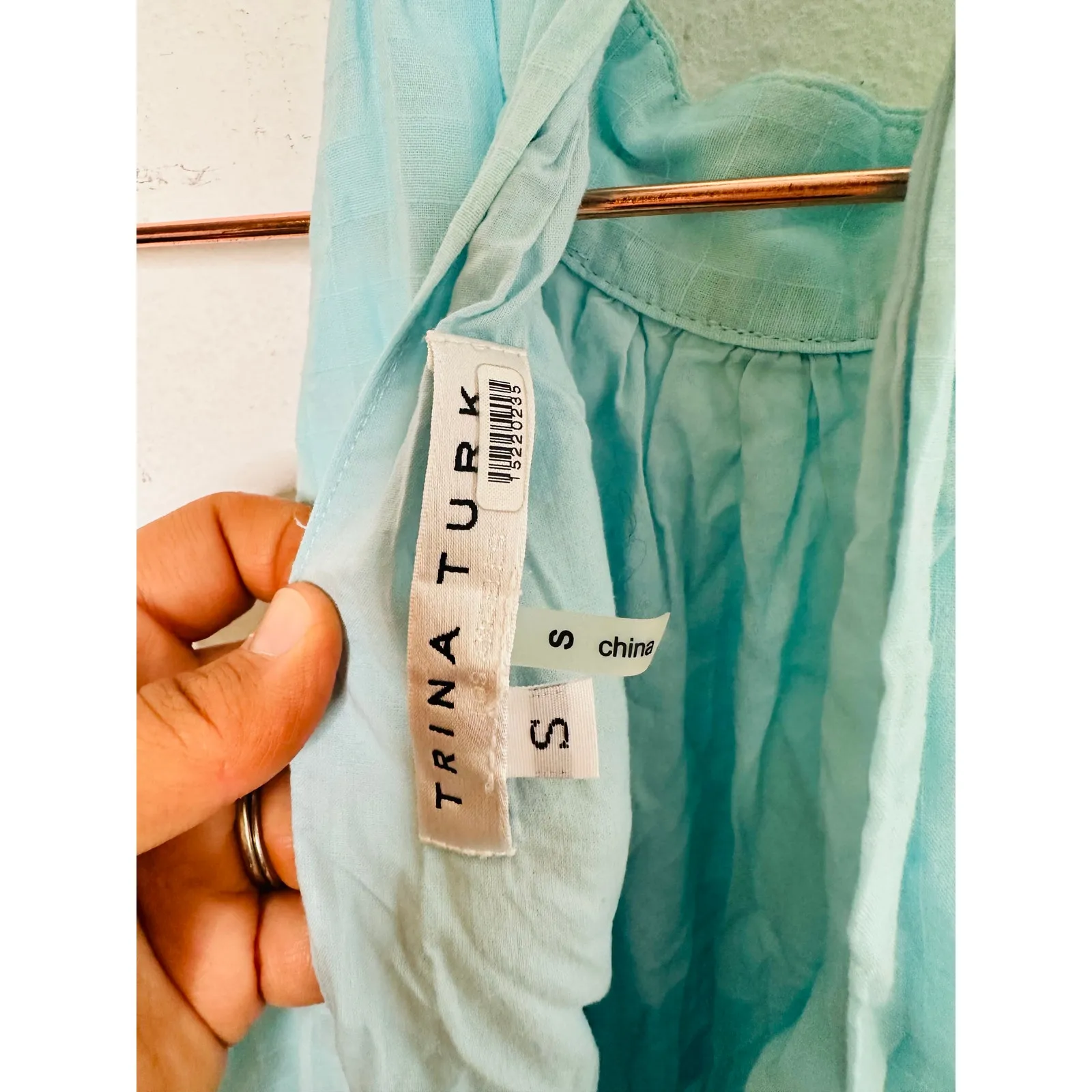 TRINA TURK Sky Blue 100% Cotton Halter Neck Sunglasses Maxi Dress Size Small - Image 9