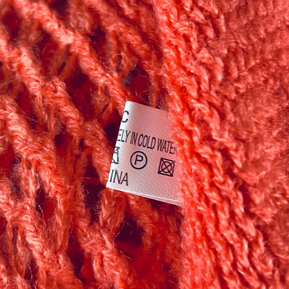 Fishnet Knit Button Up Cardishawl, Salmon, Coral, OS - Image 6