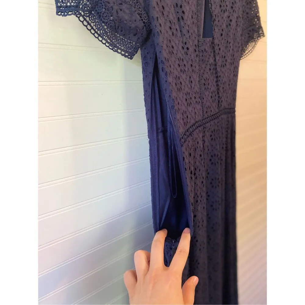 Cremieux Floral Embroidered Eyelet Navy Midi Dress - Image 9