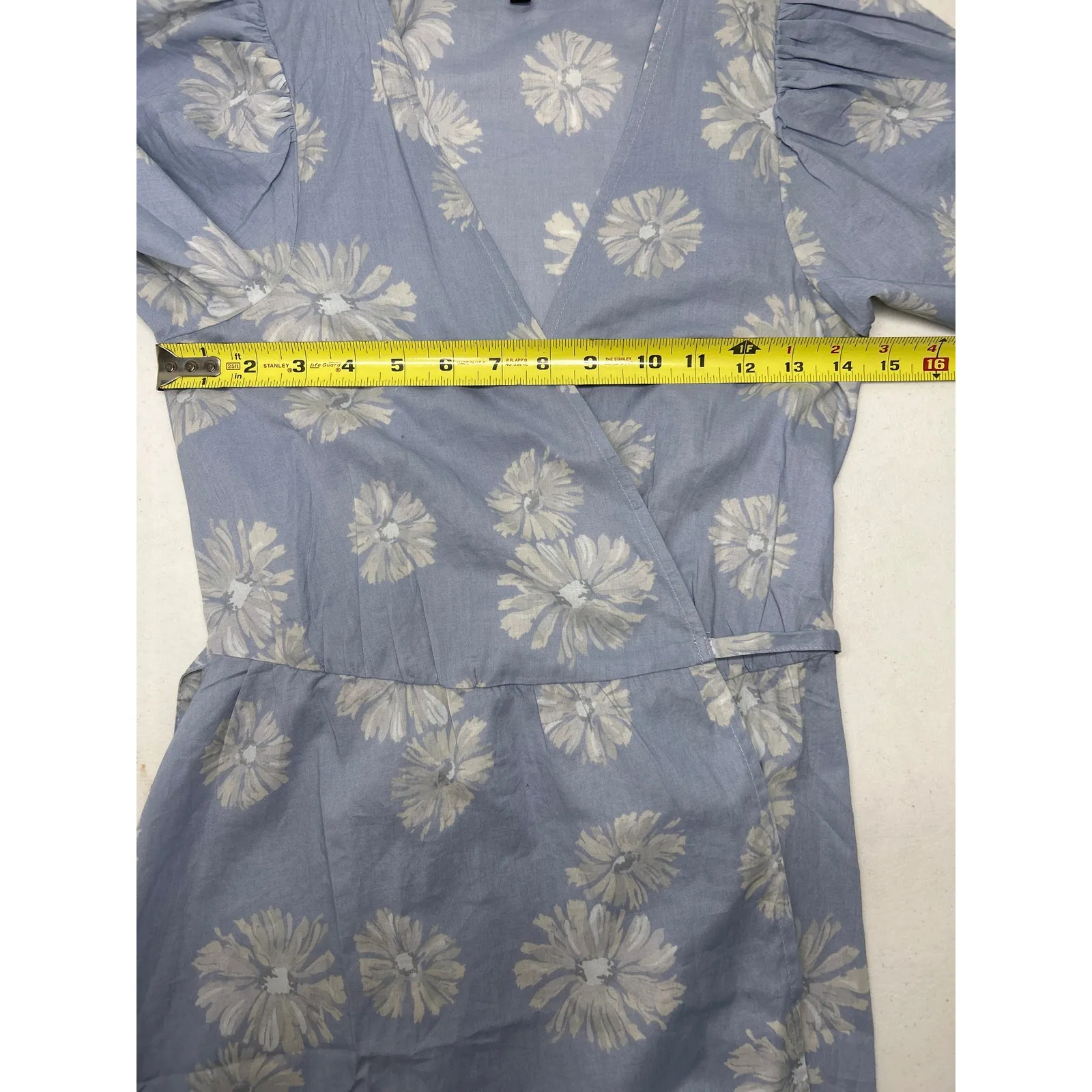 Madewell Floral Cotton Wrap Mini Dress Dusty Blue Size XS. NWOT - Image 8