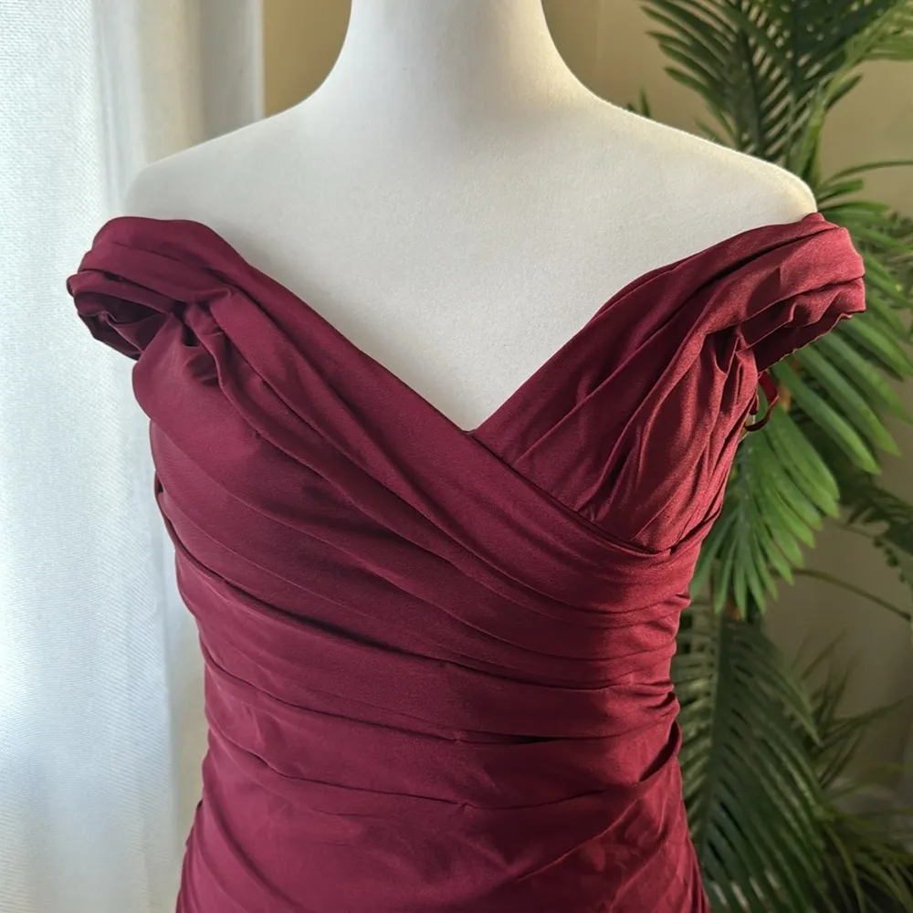 La Femme Off Shoulder Trumpet Gown, Wine color, Size 10, $328 - Image 9