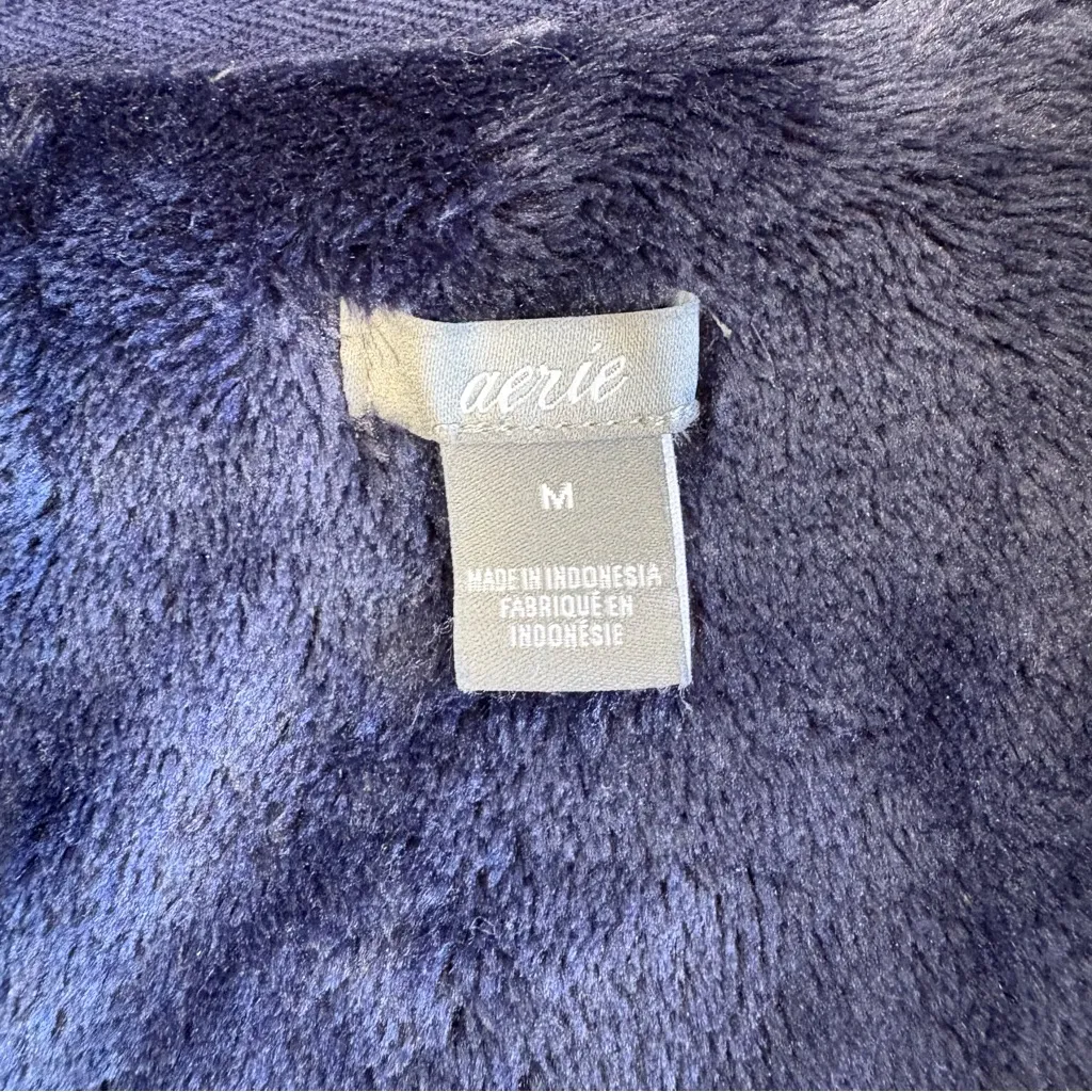 Aerie Cozy Quarter Zip Teddy Sherpa Fleece Pullover Hoodie Navy Blue Medium - Image 8