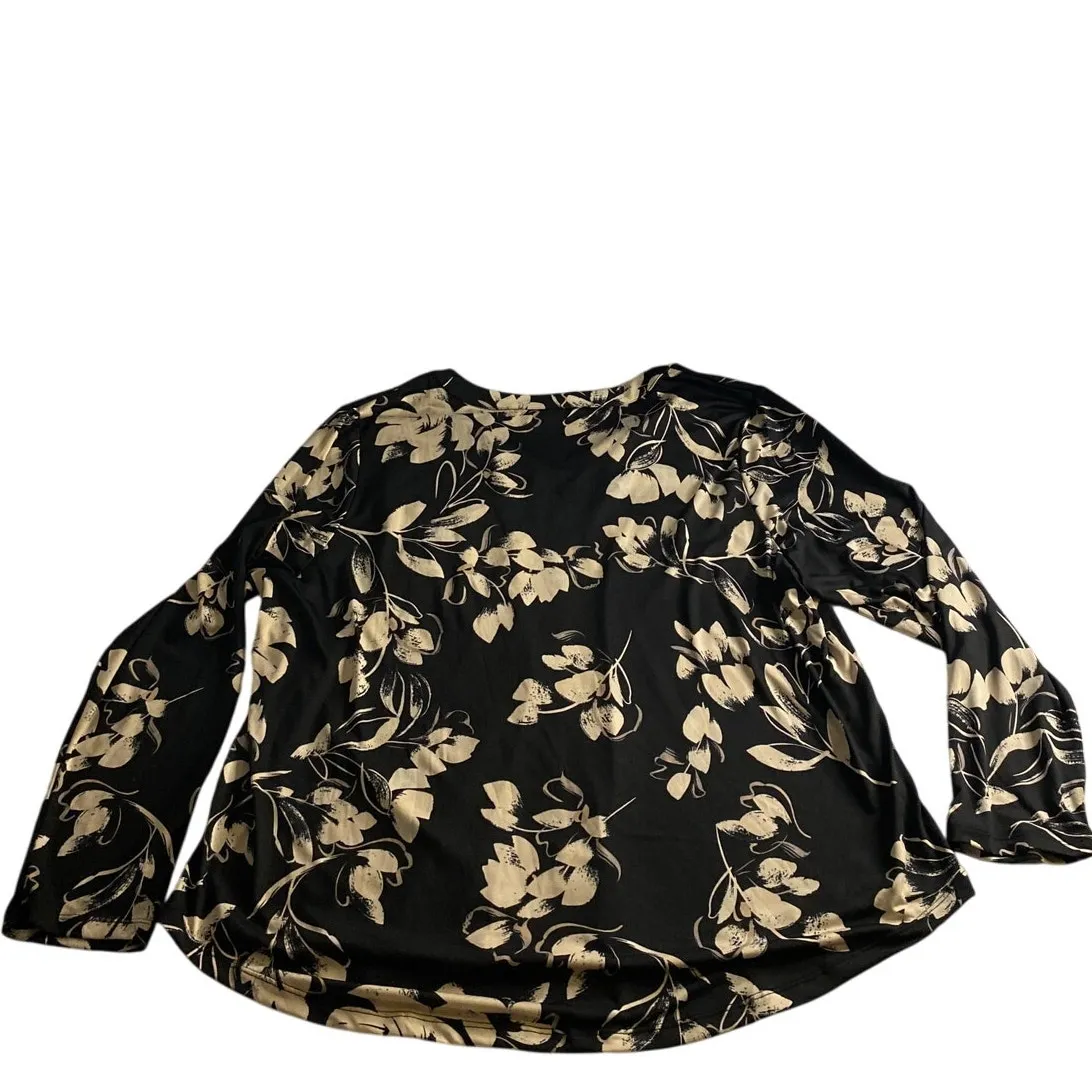 Floral Black Beige Long Sleeve Blouse Zac & Rachel Woman 1X Plus Size - Image 6