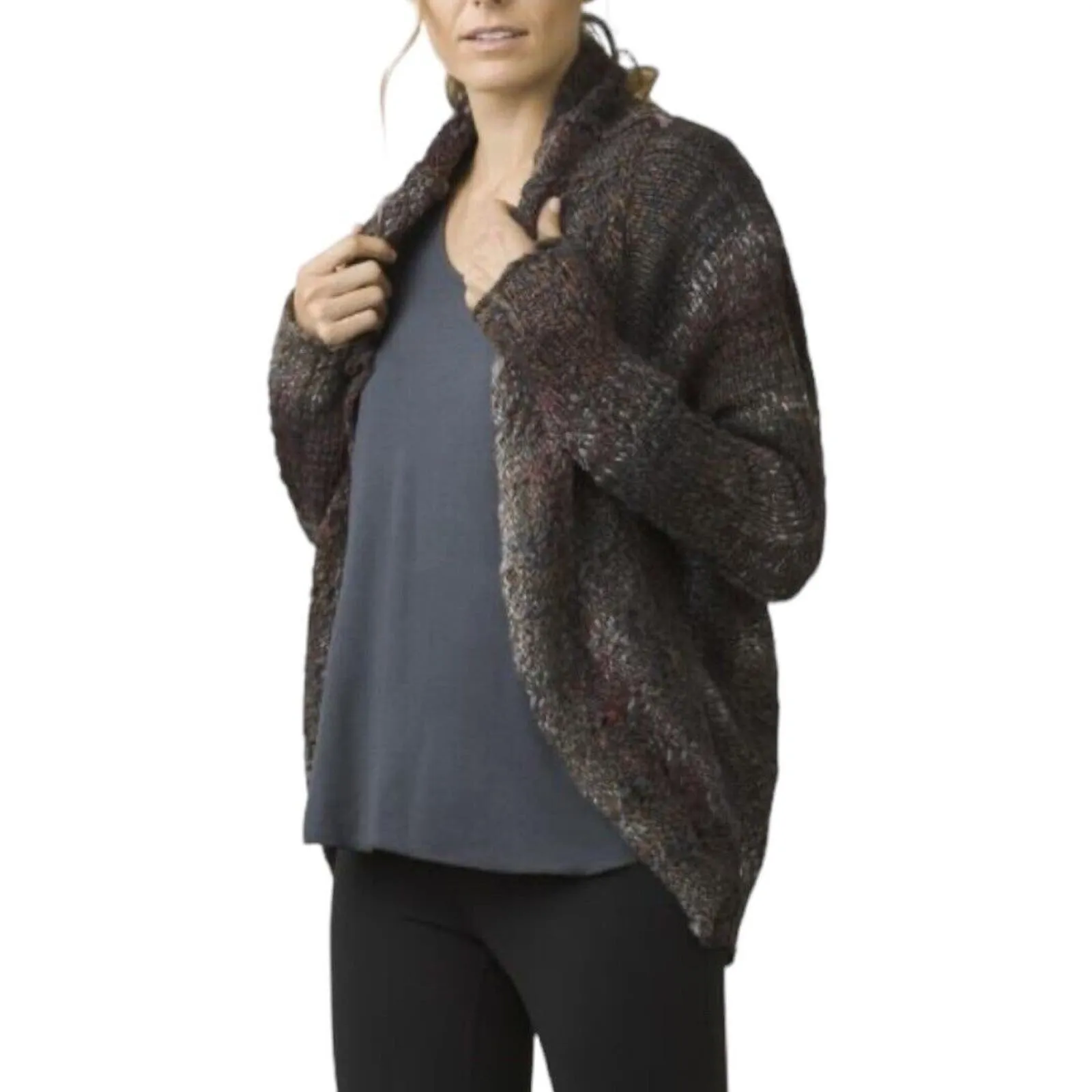 Prana Sweater‎ Womens Medium Dusk Blue Red Marled Rosewood Wrap Cardigan Casual - Image 7