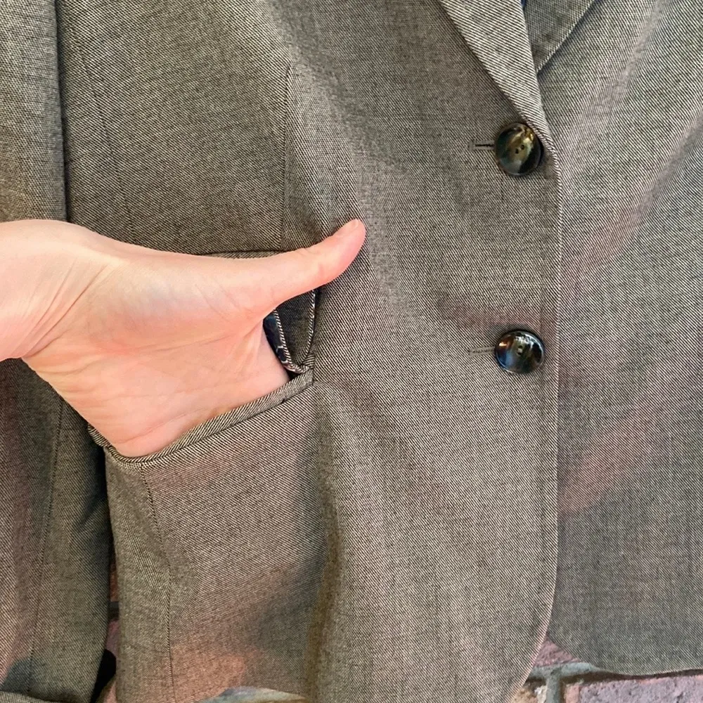 Nine West Blazer Plaid Double-Breasted Brown Floral Lining Size 8 - Image 7