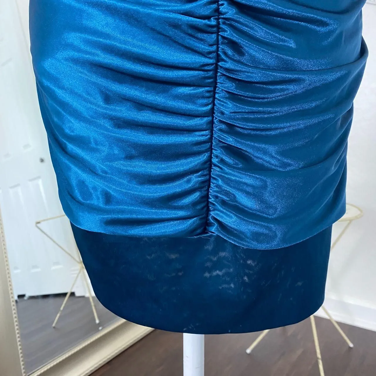 Cobalt Blue Shiny Satin Rhinestone Early 2000's Vampy Bratty Party Mini Dress S - Image 7