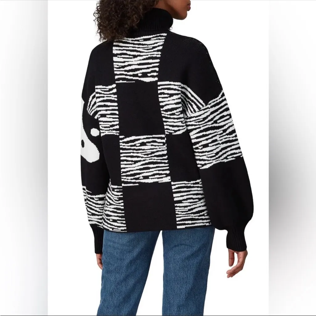 STAUD Zedd Abstract Yin Yang Zebra Balloon Sleeve Turtleneck Sweater Size Medium - Image 4