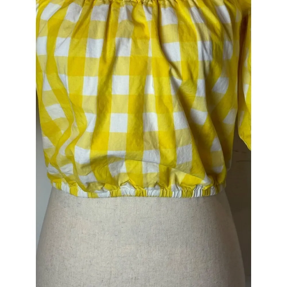 Color Me Courtney Shirt Women Small Yellow And White‎ Gingham Cropped Kris Top - Image 9