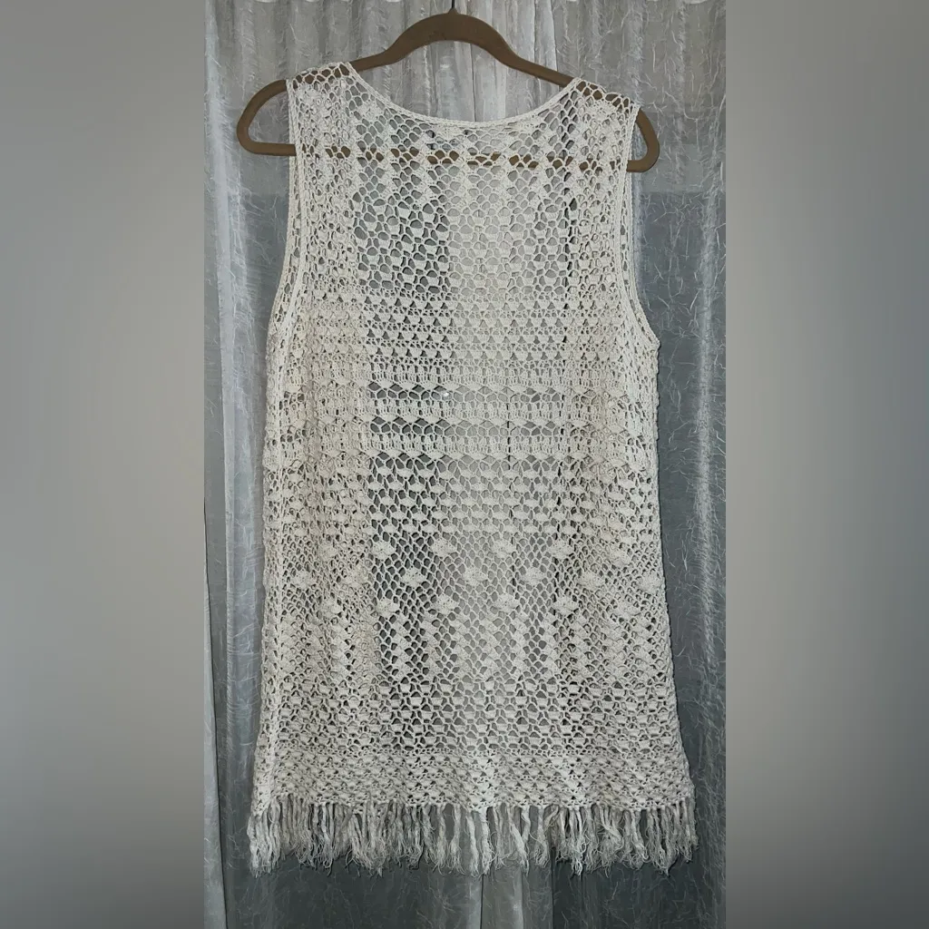 Vintage crochet fringe long vest size medium girls casual wear brand - Image 6