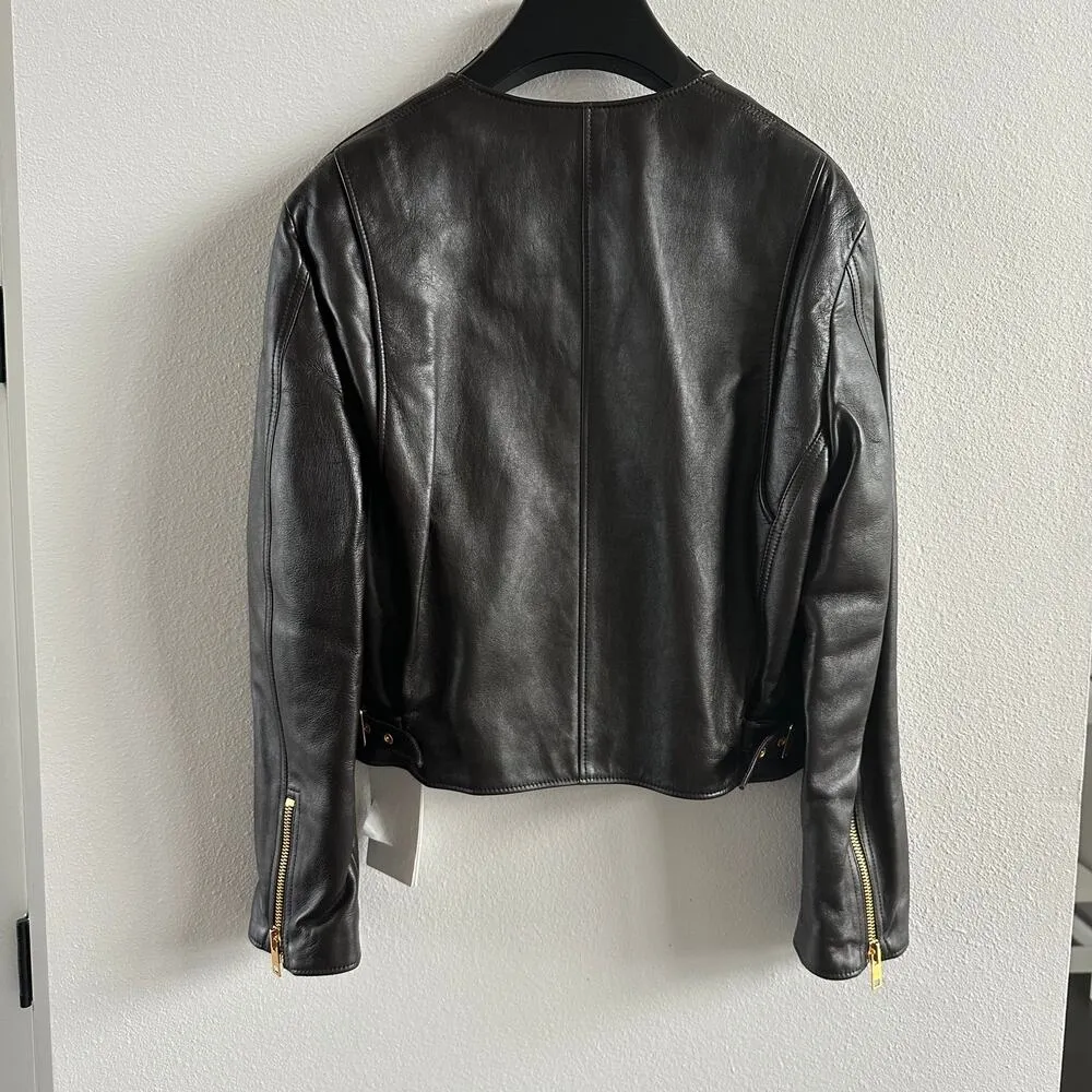 Celine Pure Collar Jacket with Snap Buttons in Soft Lambskin  Size 34 New - Image 11