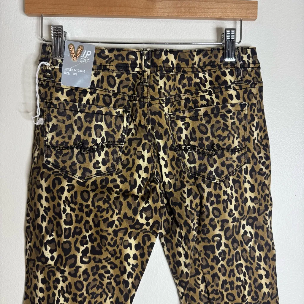 VIP ladies Y2K Leopard Print Skinny Jeans size 3/4 mobwife retro Brown - Image 8