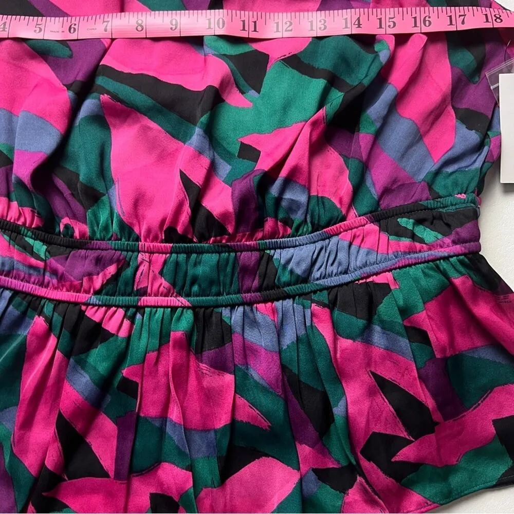 Nine West Women’s High Neck Floral Prism Elastic Waist Peplum Style Blouse Sz L - Image 12