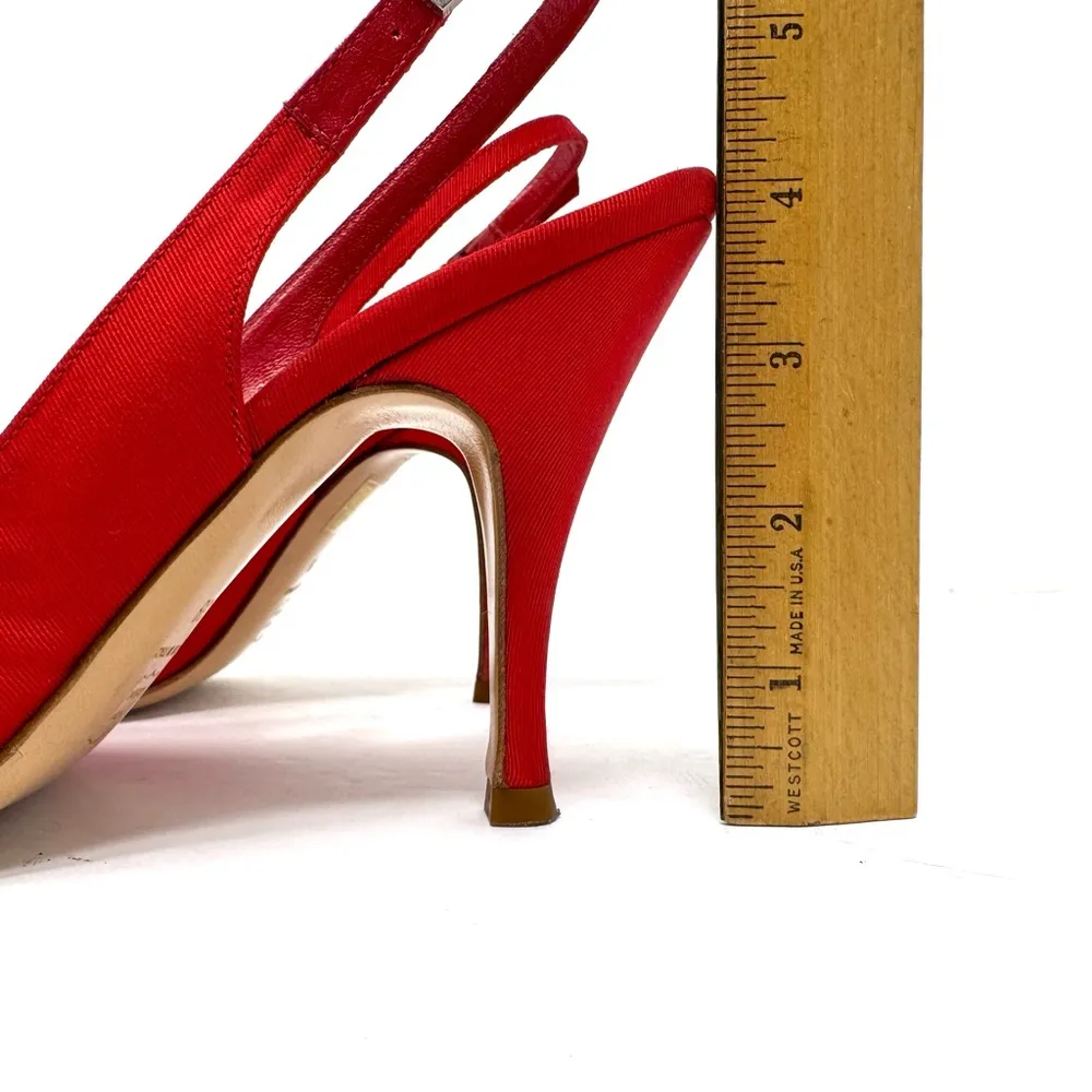 LERRE red fabric buckle sling back heels, made in Italy, Size 39 - Image 10