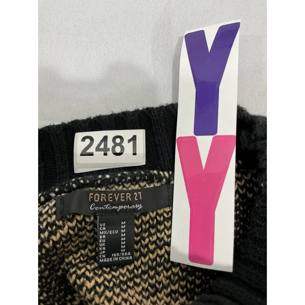 Womans Forever 21 Contempory M Black Tan White Checked Pullover Crop Sweater - Image 3