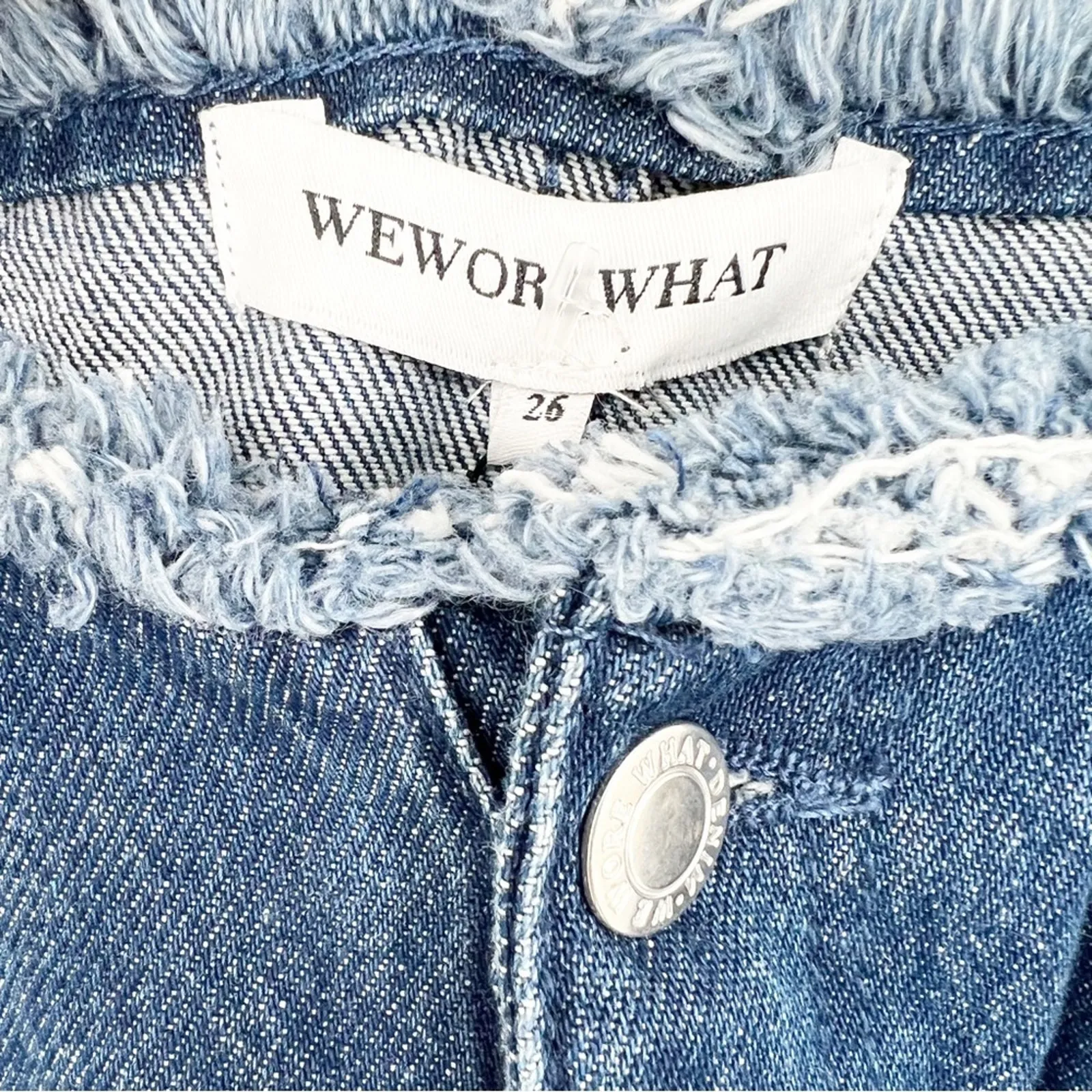 NWT WeWoreWhat High Frayed Waistband Straight‎ Leg Jeans 26 Blue - Image 5