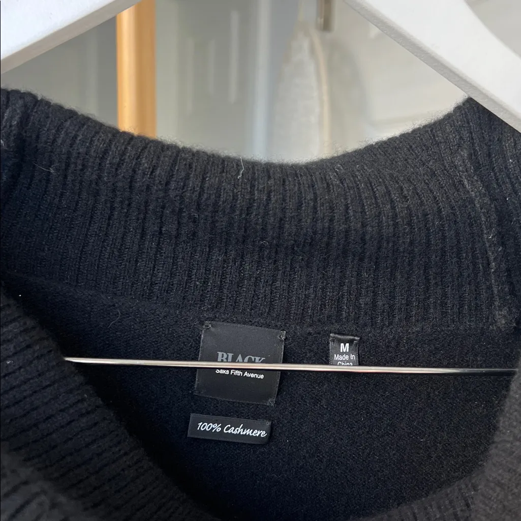 SAKS FIFTH AVENUE BLACK 100% Cashmere On or Off Shoulder Midi Sweater Dress M Size M - Image 7