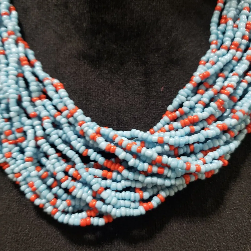 Women Bold Strand Crochet Tribal Gypsy Naga Fashion Ethnic Necklace with Lobster Blue - Image 3