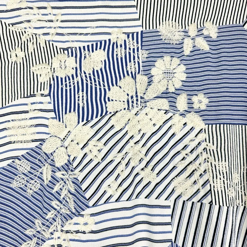 John Mark  Embroidered Floral Top Size Petite Medium Mixed Print Stripe Boho - Image 7