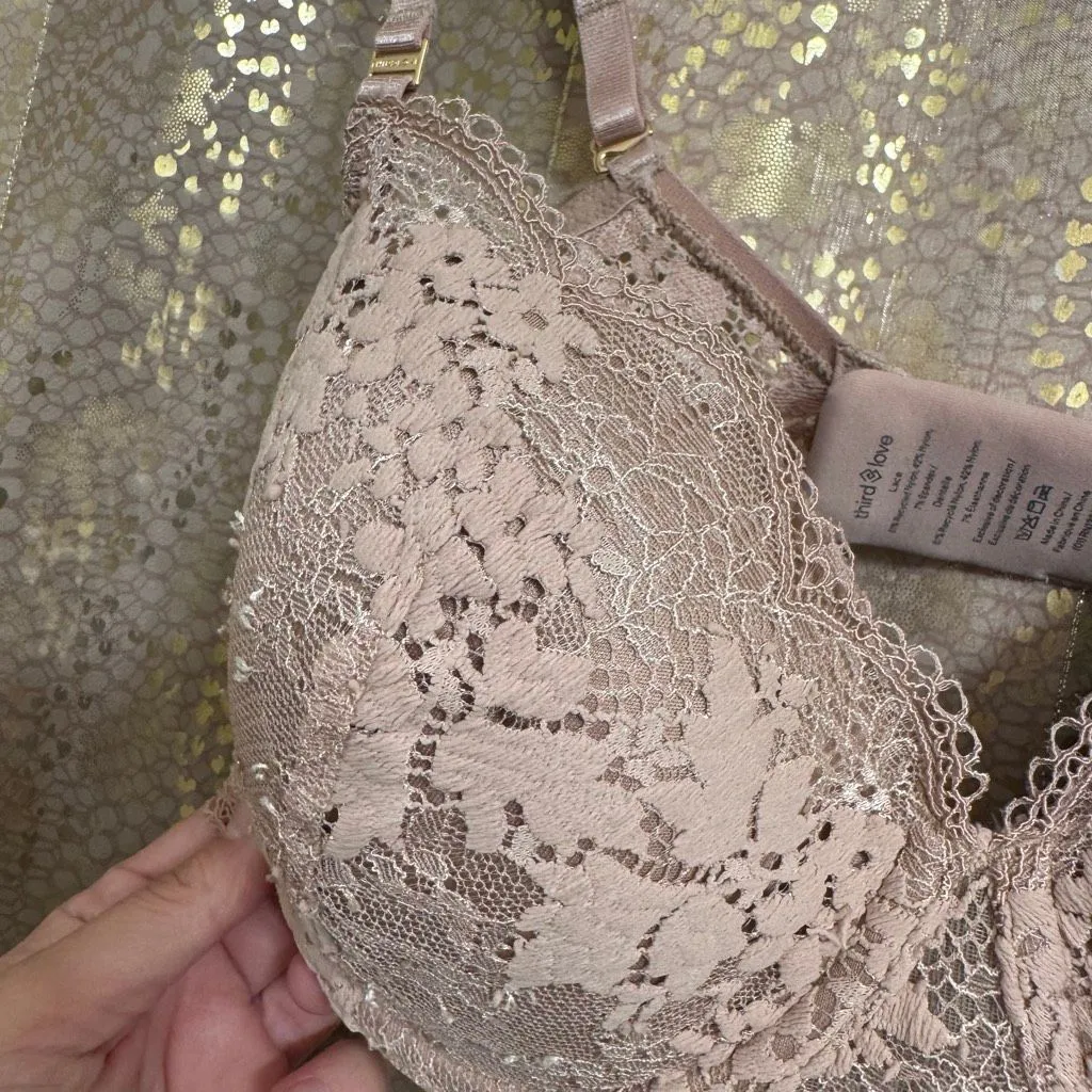 ThirdLove All Day Lace Underwire T-Shirt Bra Taupe Tan Size 36B 1/2 - Image 3