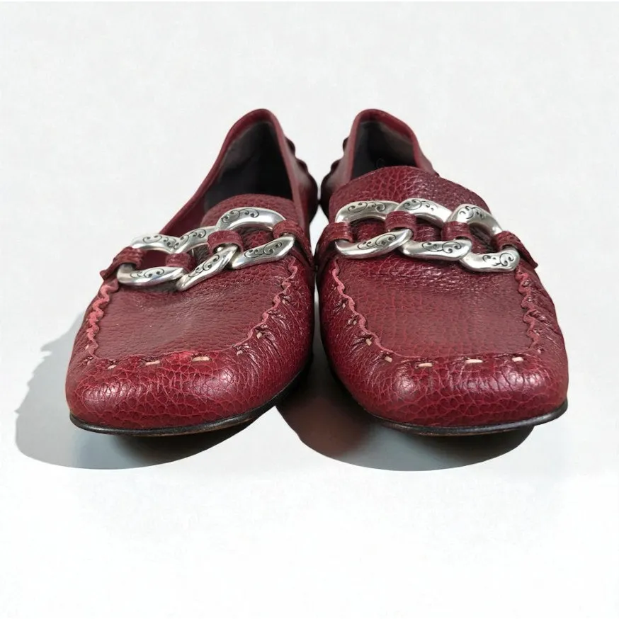 BRIGHTON Klee Leather Slip On Loafer W's 7.5 Burgundy Retro Classic Made Brazil - Image 5