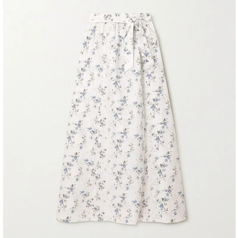 Reformation Palm 100% Linen Wrap Floral Full Maxi Skirt Slit Madeline Size 0 - Image 3