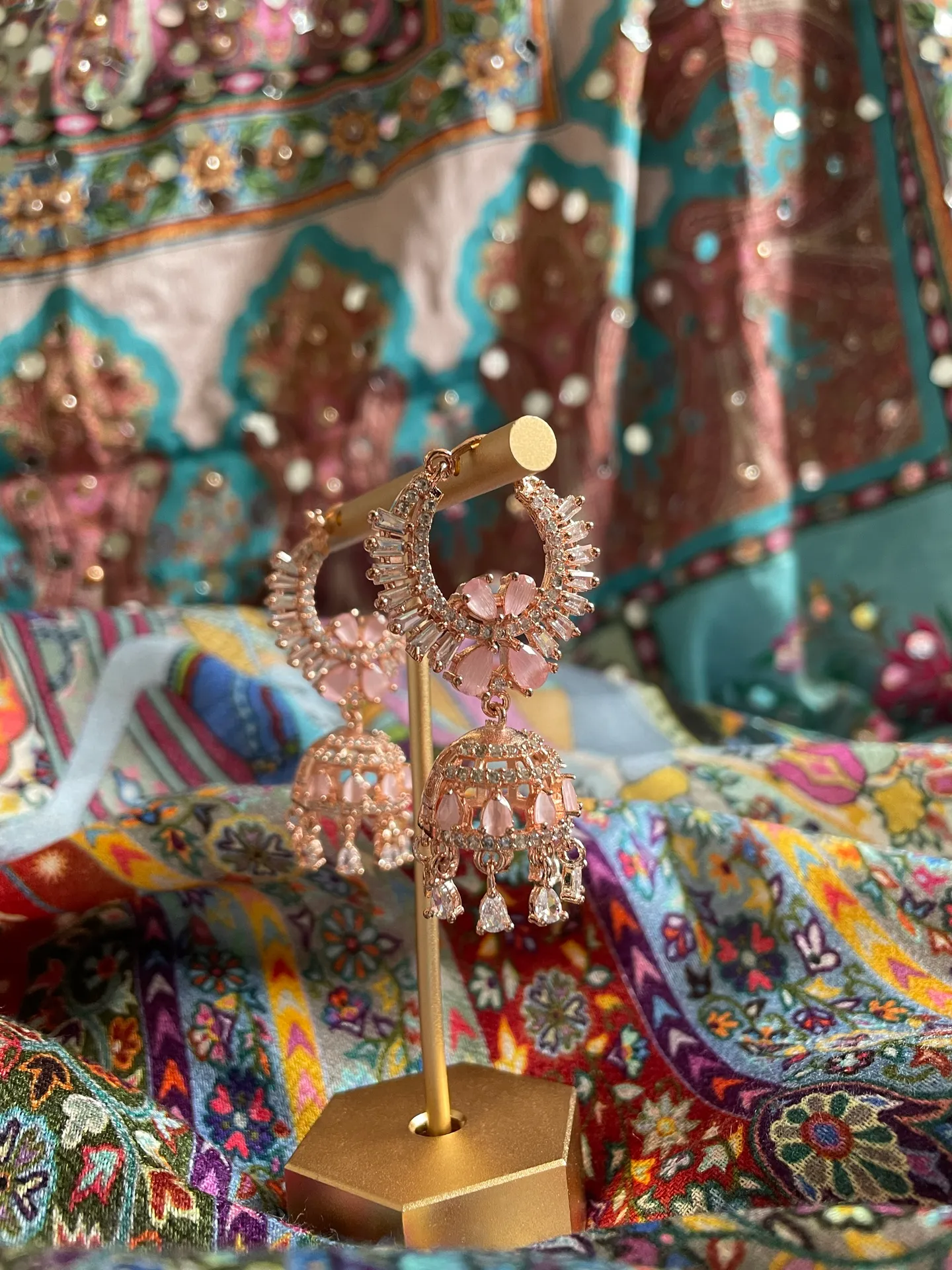 Pink Rose Gold Earrings - Image 4