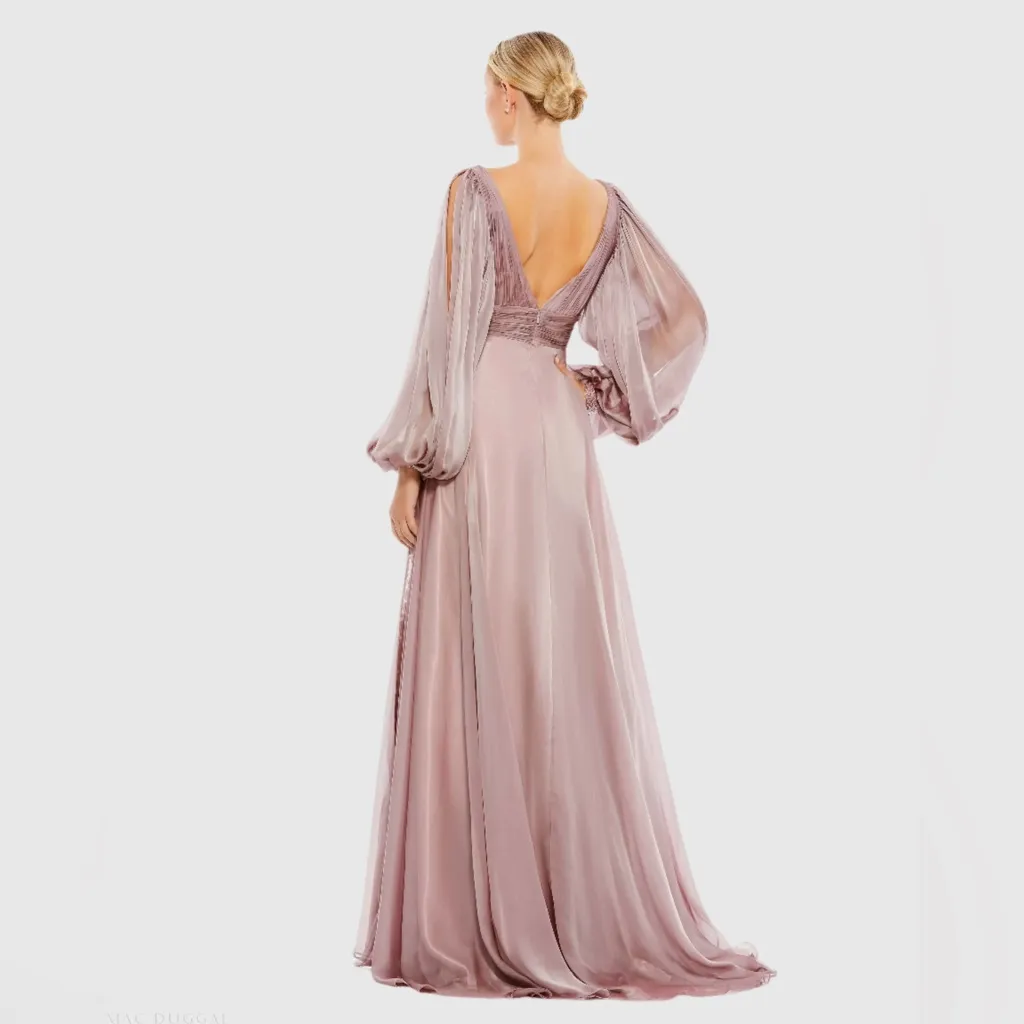 Mac Duggal Purple Chiffon Open Sleeve A Line Gown 67414 Size: 4, NWT - Image 2