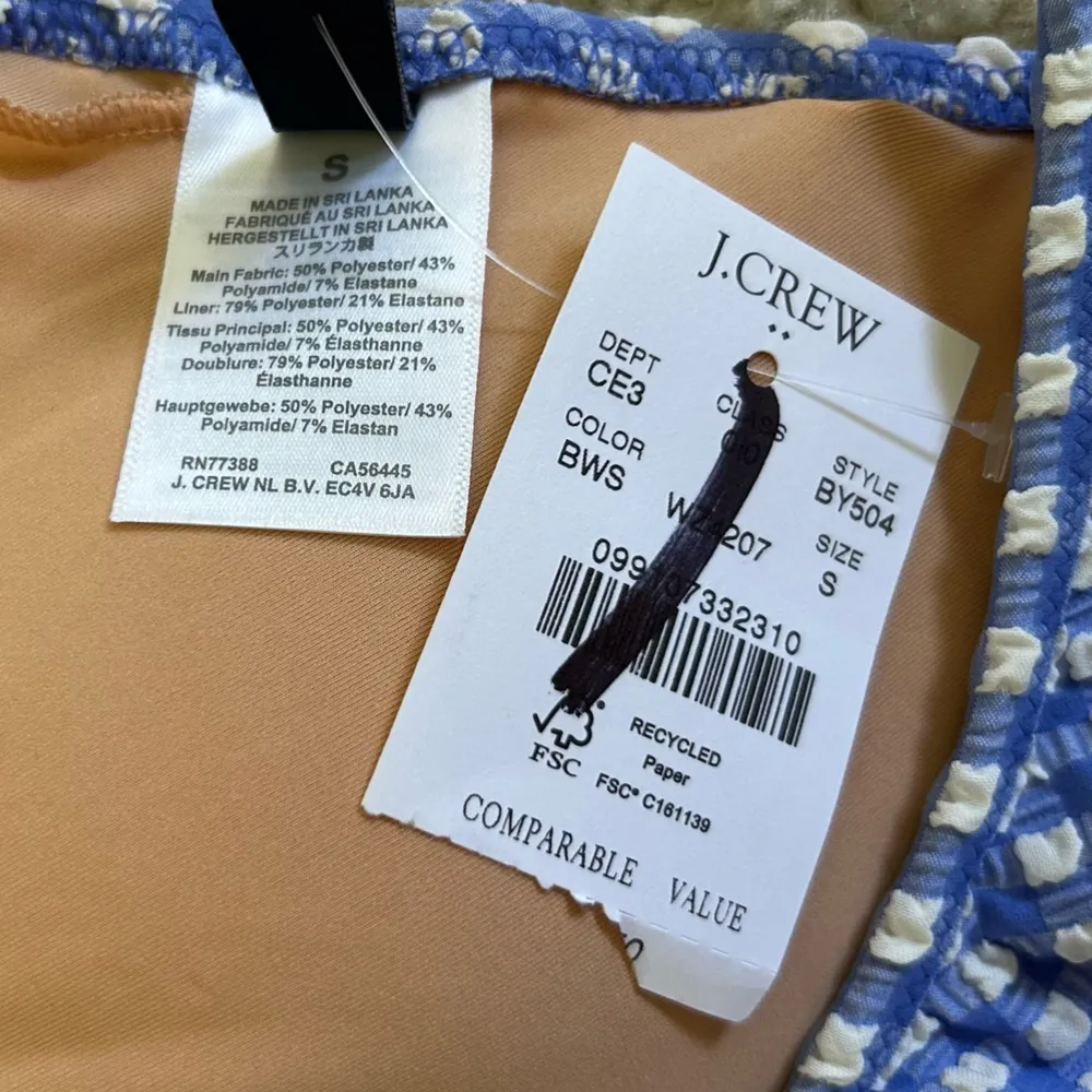 NWT J.Crew Factory Blue & White Gingham Seersucker French Bikini Ruffle Top Sml - Image 5