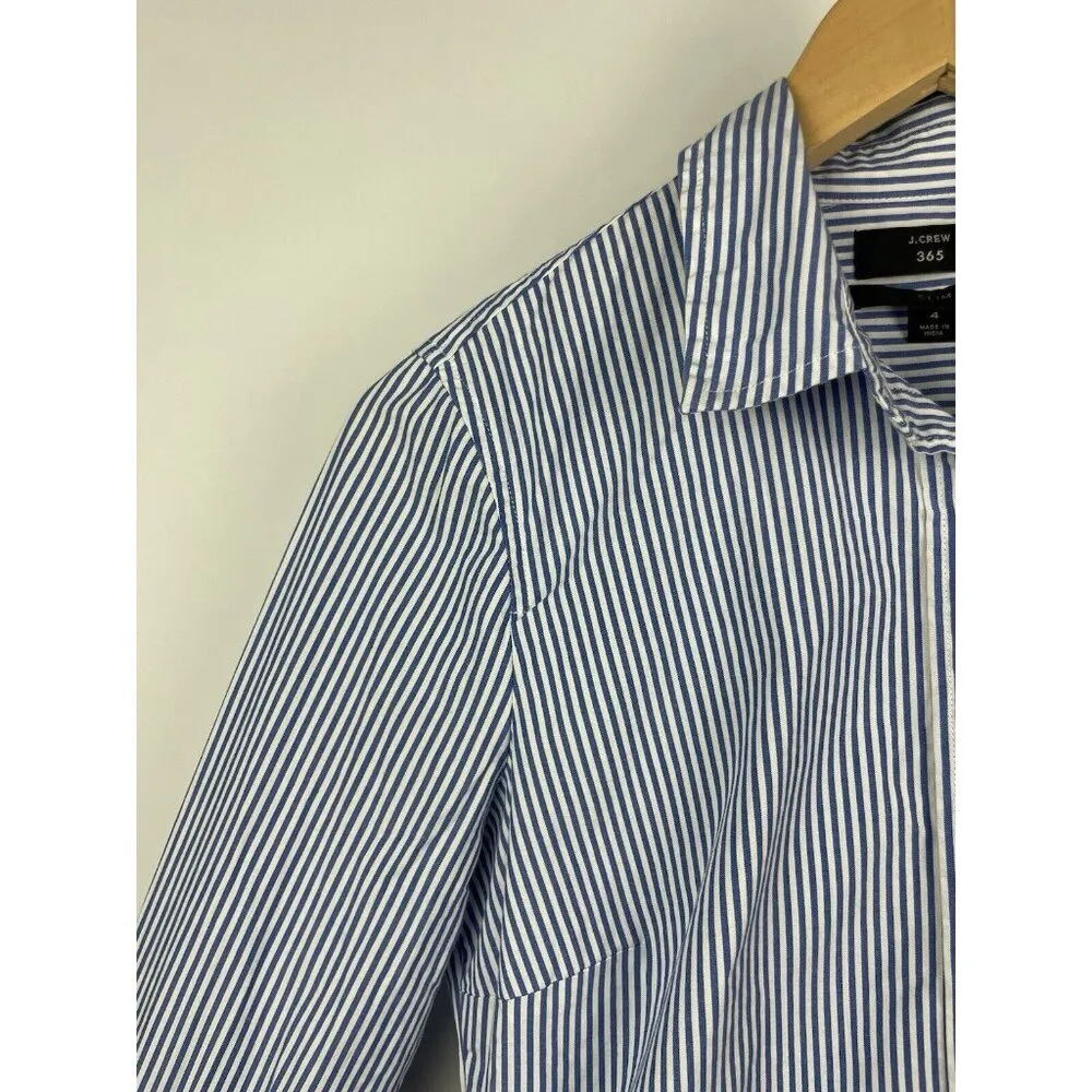 J. Crew Blue White 365 Slim Fit Button Up Collared Long Sleeve Top Size 4 - Image 5