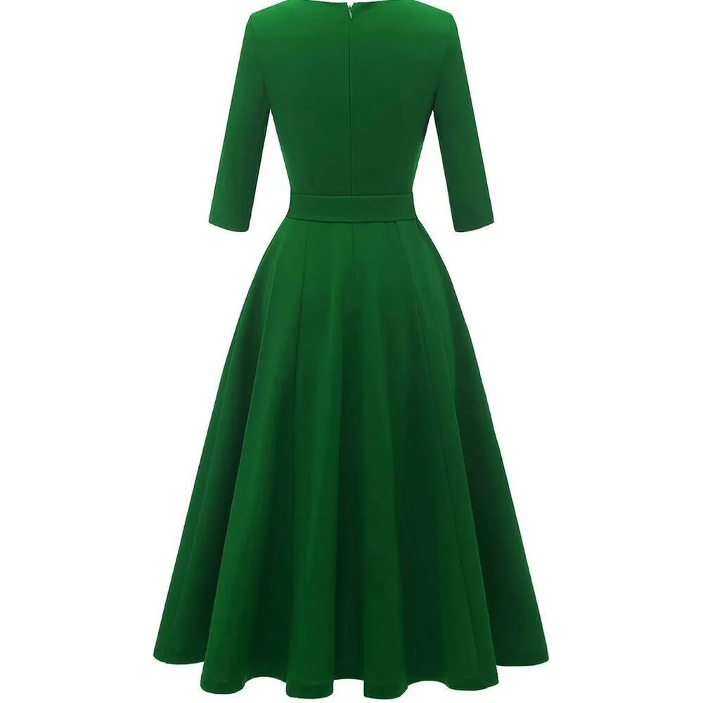 NEW Green Vintage Cocktail 1950s Tea Fit Flare Dress S NO BELT - Image 3