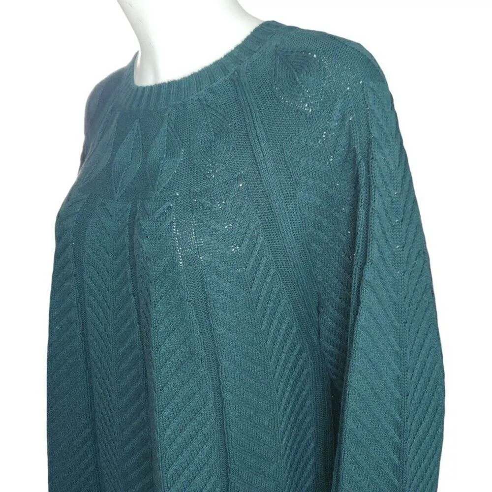 J Jason Wu Floral Cable Knit Crewneck Sweater Evergreen Womens X - Image 5