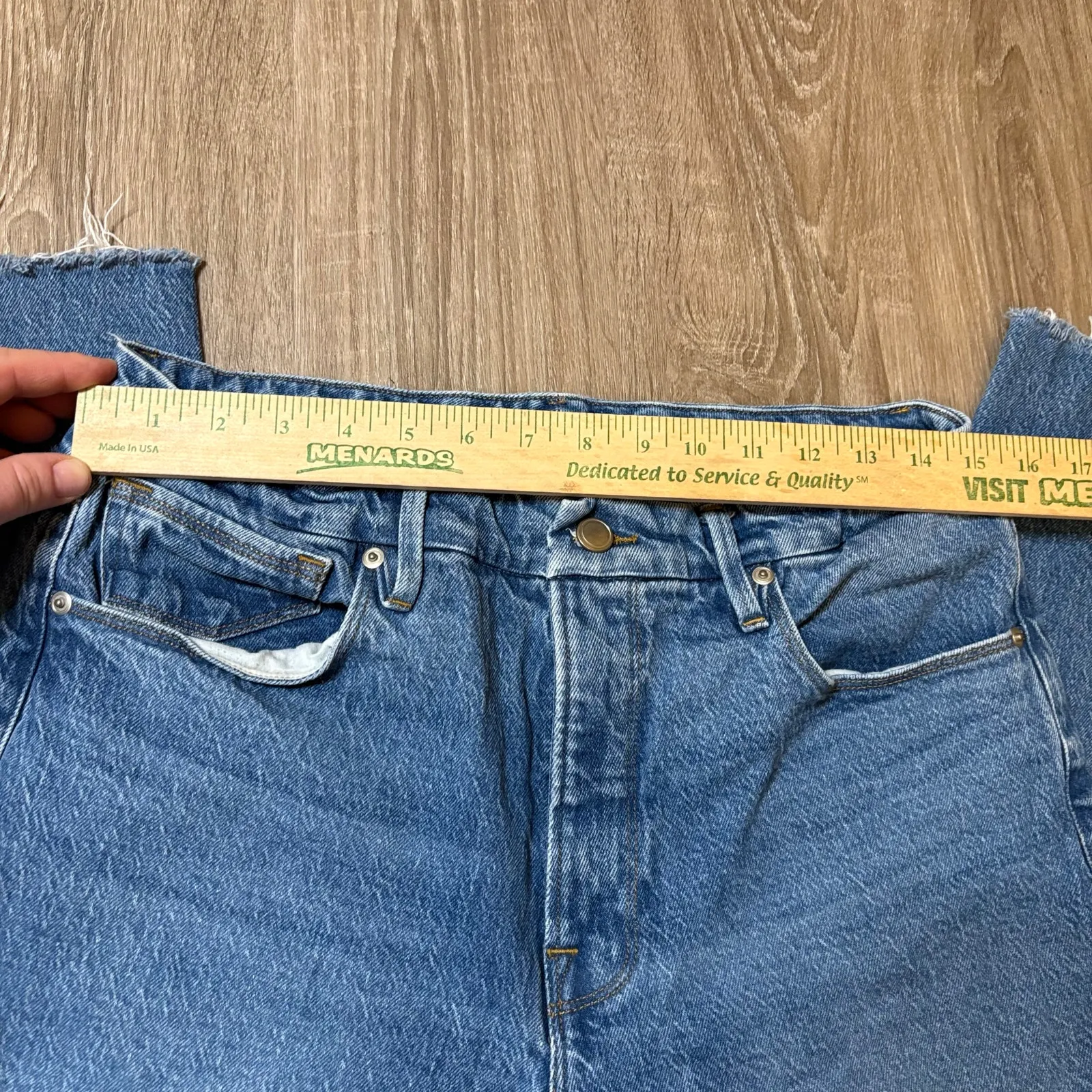 Good American Raw Hem Crop Jeans • Size 12 • 31W • Blue - Image 6