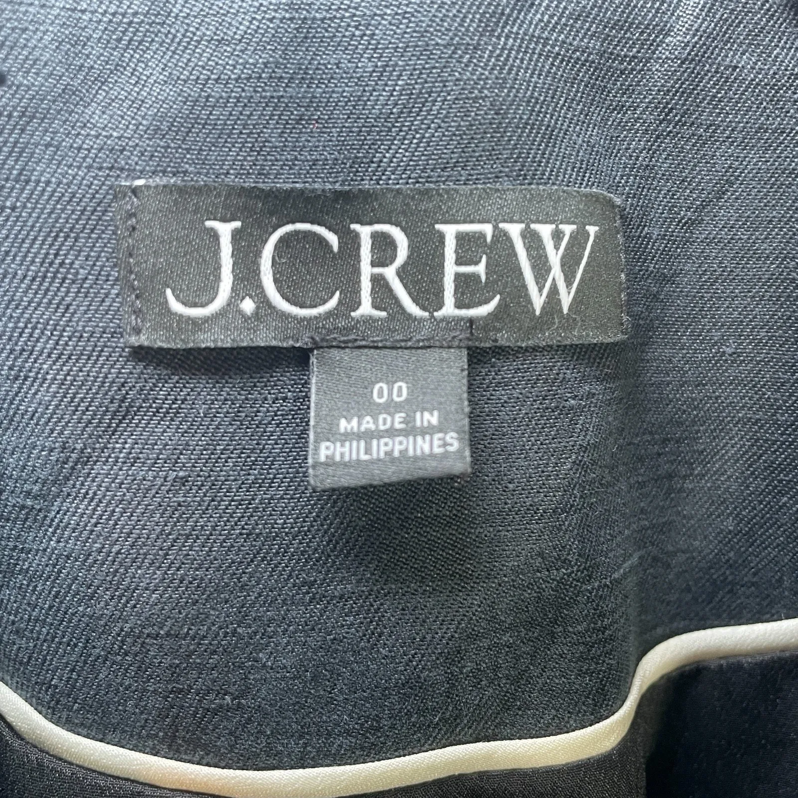 J CREW Blazer Linen Cupro Blend Size 00 Shoulder Pads Two Buttons Office Siren Black - Image 3