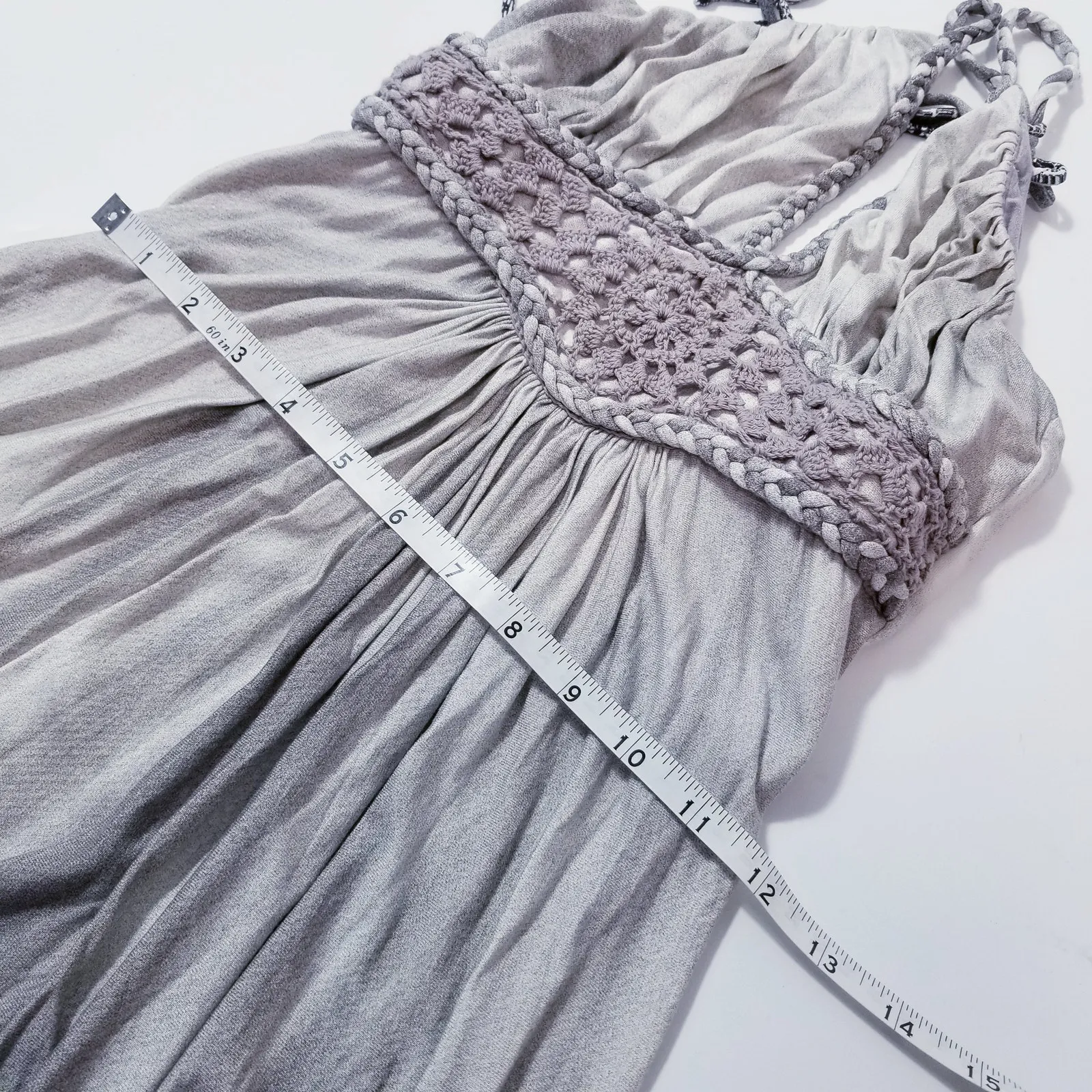 Sky Gray Braided Detail Empire Waist Halter Maxi Dress Size XS - Image 7