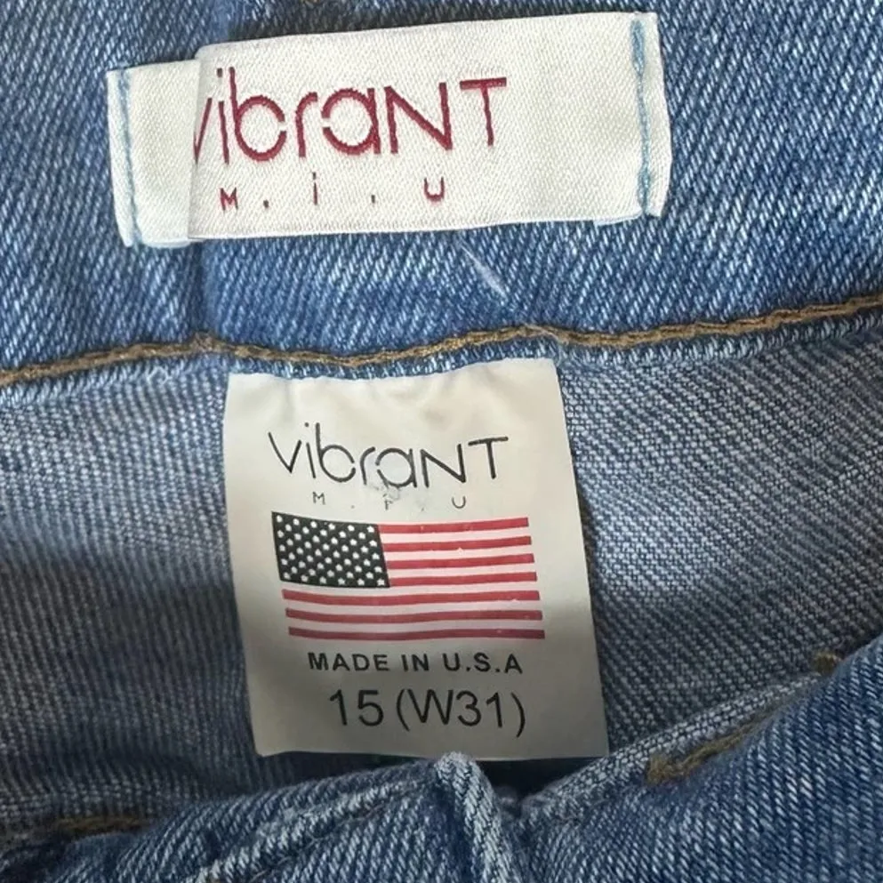 Vibrant MIU Baggy Jeans Juniors 15 Medium Wash Cropped Pleated Tapered 90s Retro - Image 6