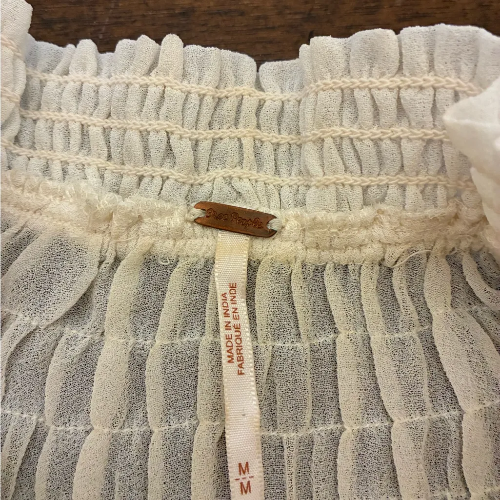 Free People Ready To Run Blouse Top Women’s Medium Shearling Dot White Button Up - Image 2